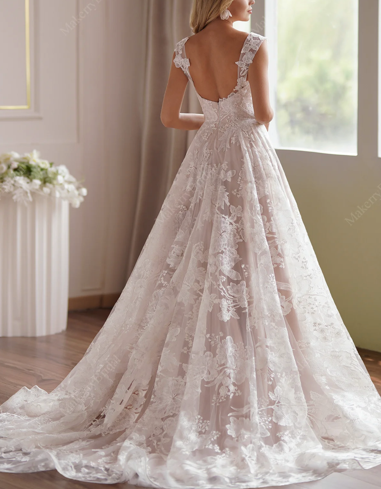 Dreamy Floral A-Line Wedding Dress With Lace