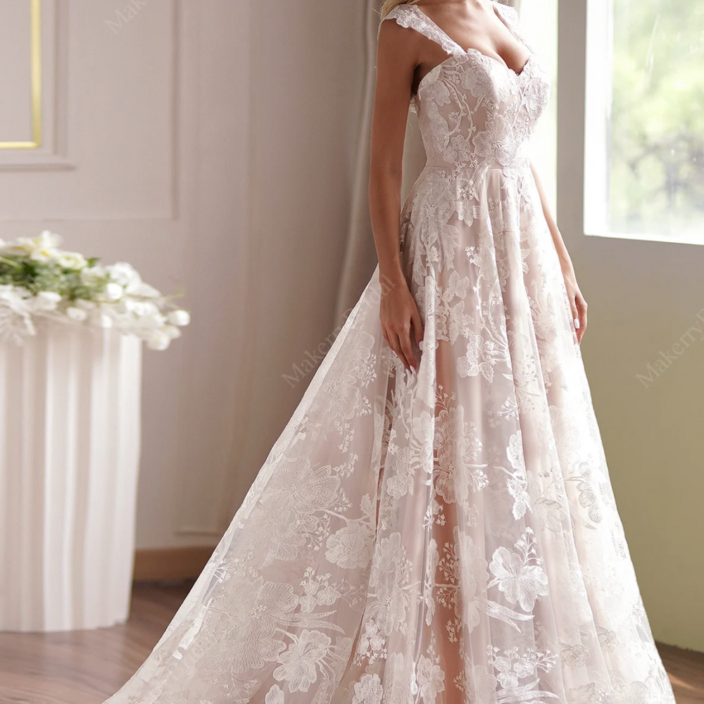 
                      
                        Dreamy Floral A-Line Wedding Dress With Lace
                      
                    
