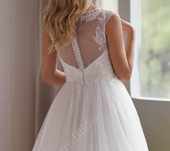 Load image into Gallery viewer, Illusion Cap Sleeve Beaded Lace Tulle Wedding Dress
