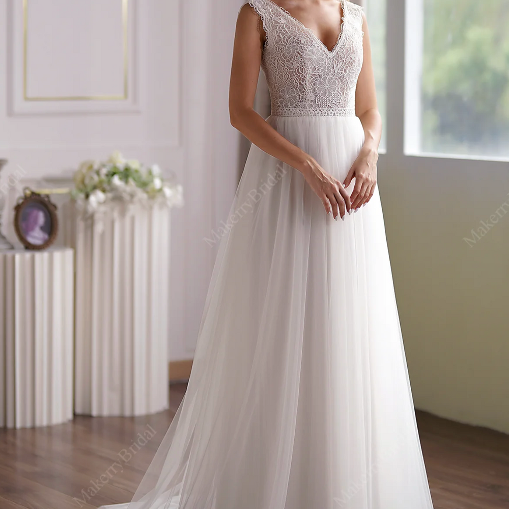 
                      
                        Illusion Lace Boho Wedding Dress With Alluring Open Back
                      
                    