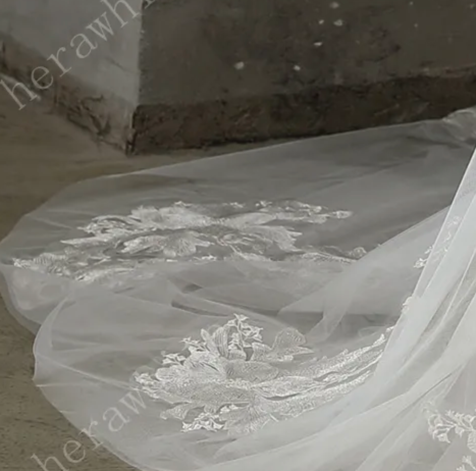 
                      
                        Floral Lace Plunging V-Neck Bridal Gown with Flutter Sleeves
                      
                    