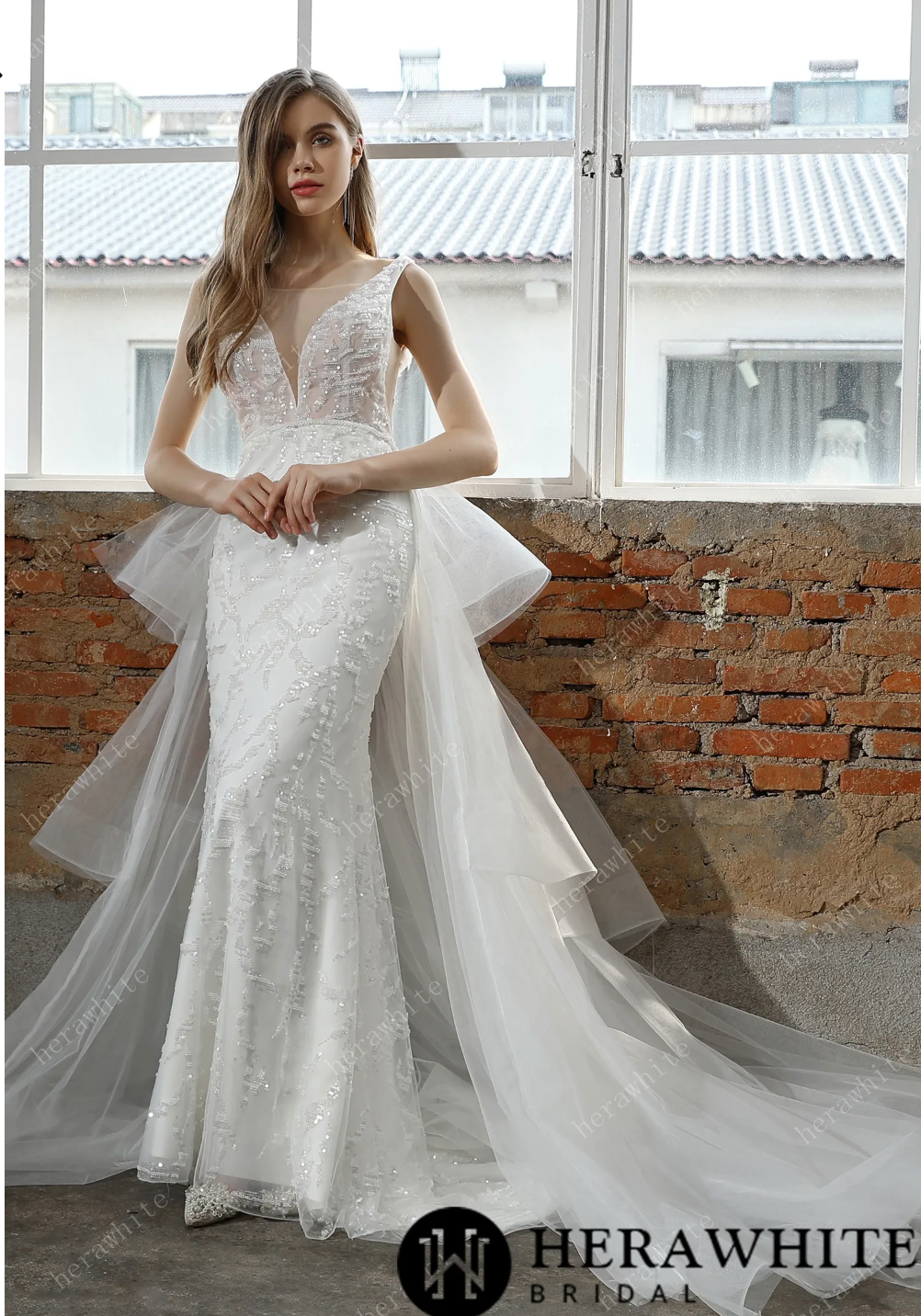 Allover Lace V-Neck Sheath Wedding Dress