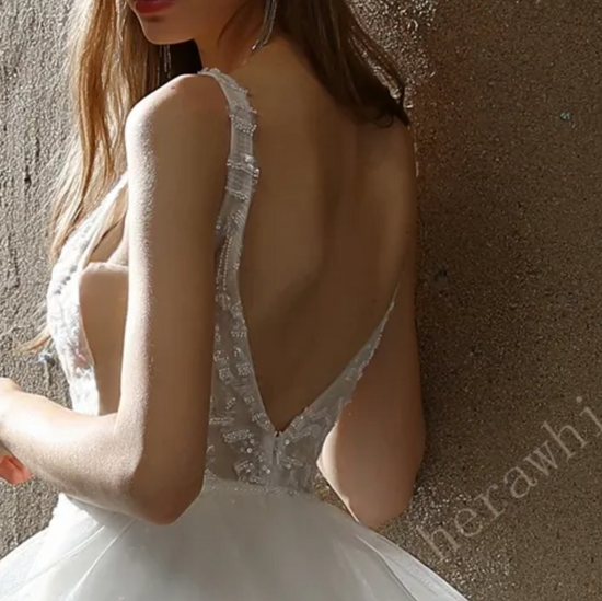 Allover Beaded Sheath Wedding Dress with a Ruffled Skirt