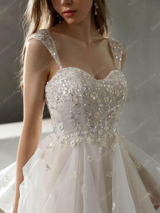 Various styles - Gold beaded sparkle ball gown wedding dress with ruffled  flower detail & glitter tulle