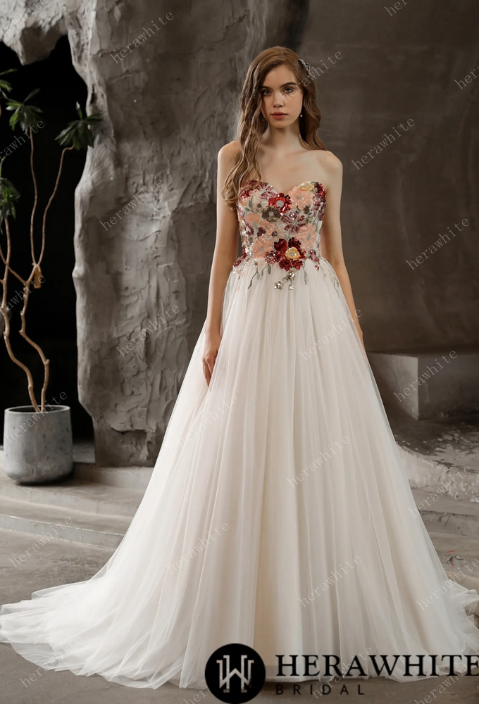 
                      
                        Strapless Princess A-Line Bridal Gown with Tulle Skirt
                      
                    