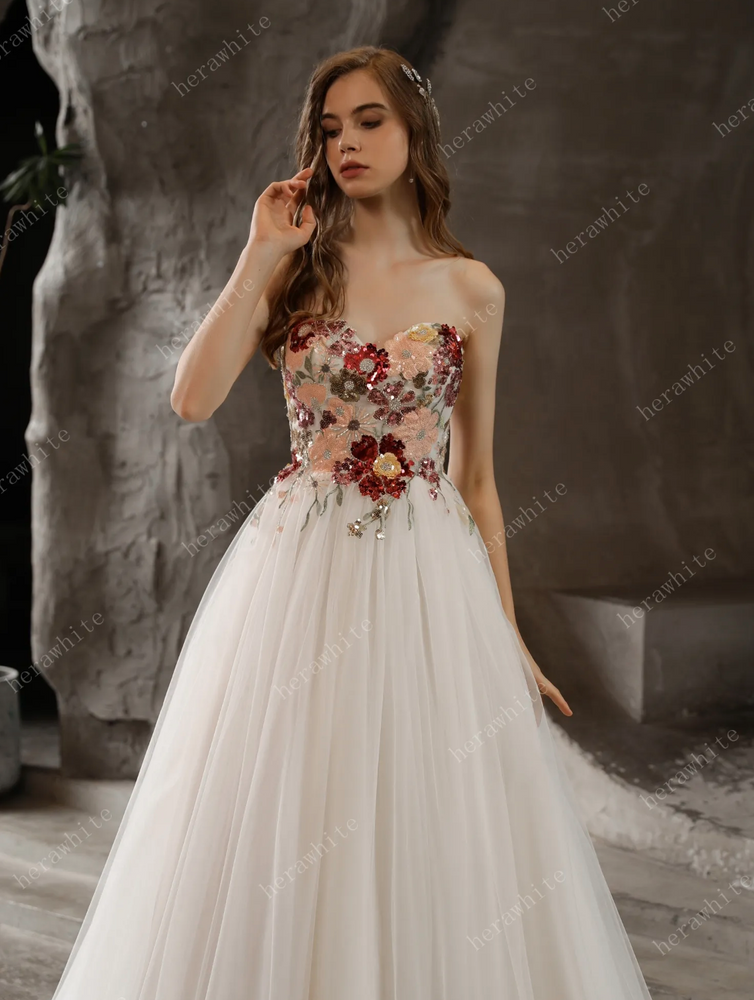 
                      
                        Strapless Princess A-Line Bridal Gown with Tulle Skirt
                      
                    
