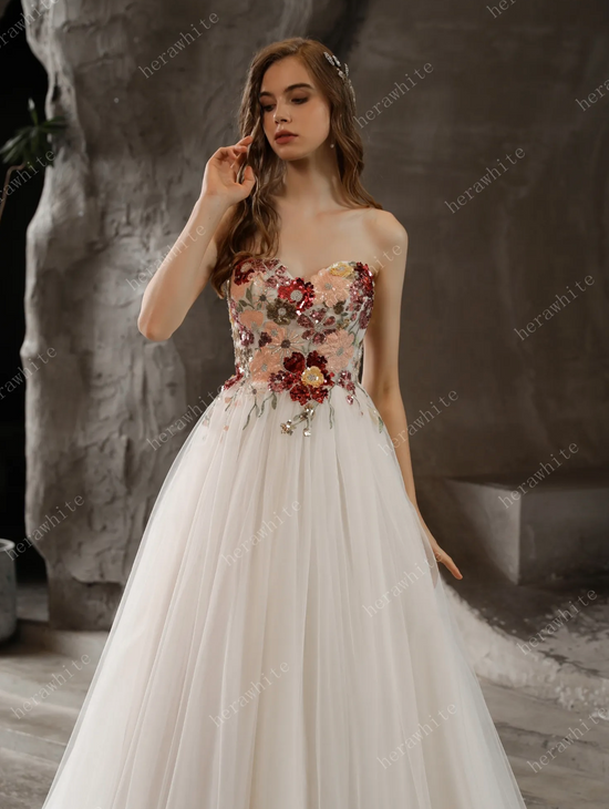 Strapless Princess A-Line Bridal Gown with Tulle Skirt