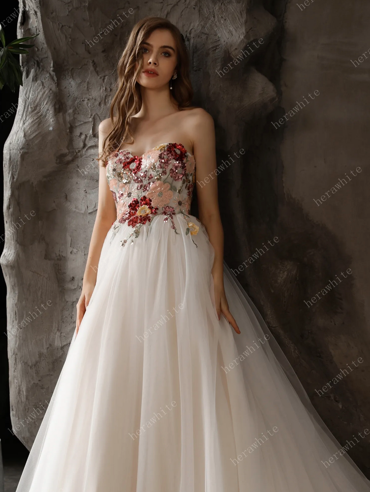
                      
                        Strapless Princess A-Line Bridal Gown with Tulle Skirt
                      
                    