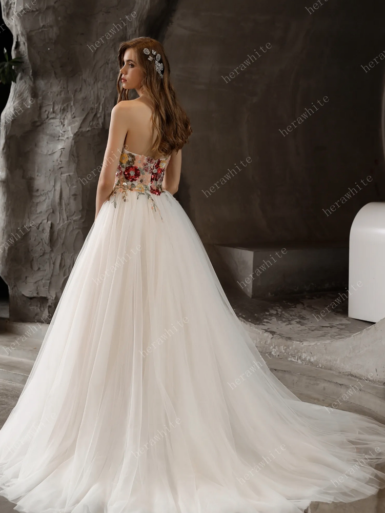 
                      
                        Strapless Princess A-Line Bridal Gown with Tulle Skirt
                      
                    