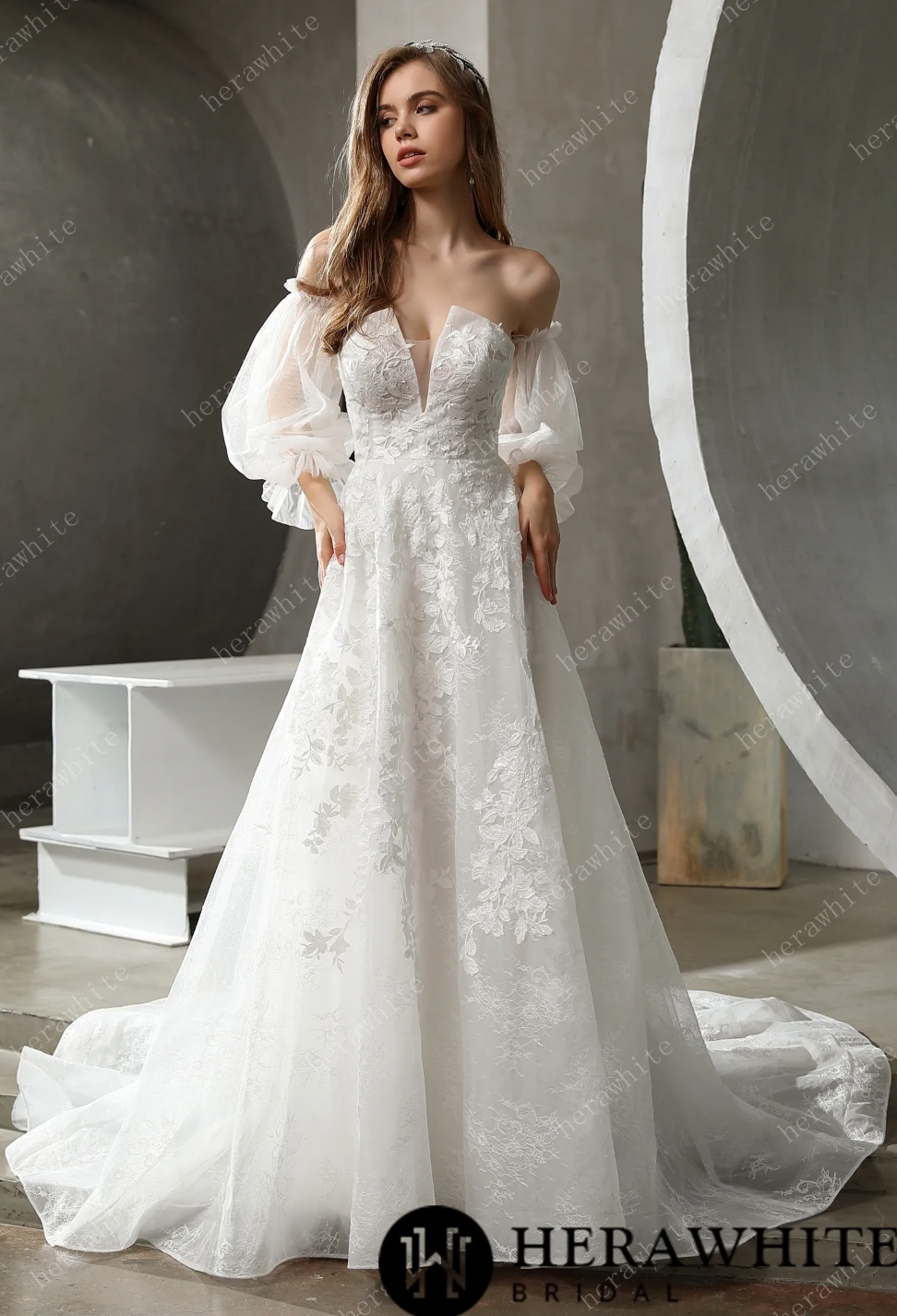 Off white wedding dress with puff sleeves – Wedding dresses by