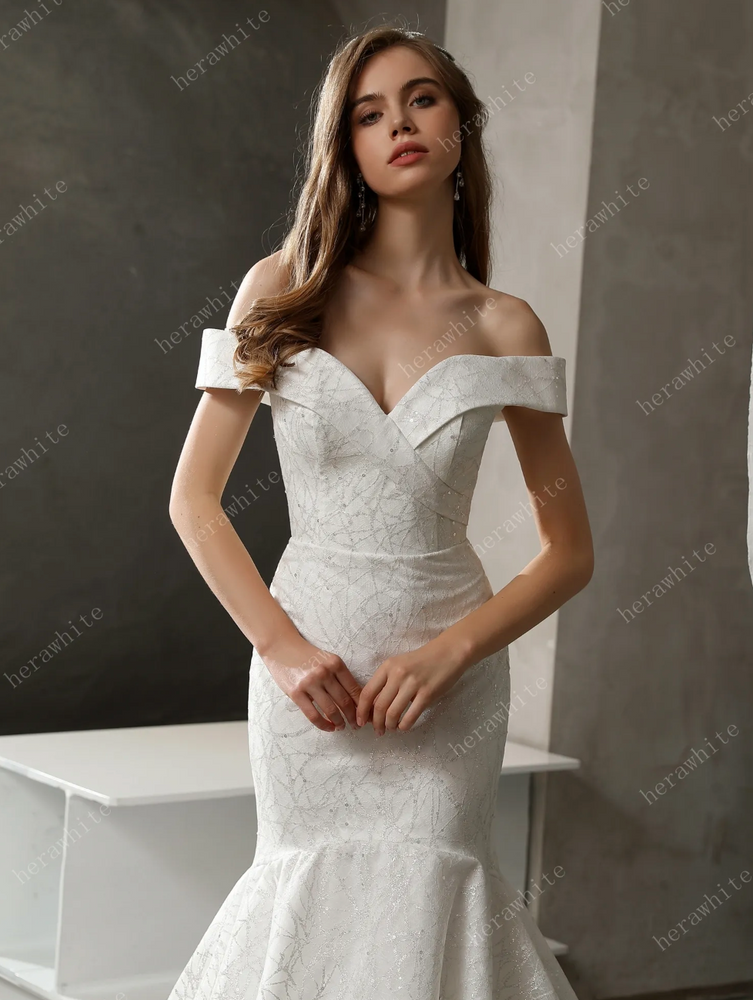 
                      
                        Off The Shoulder Mermaid Bridal Gown with Long Train
                      
                    