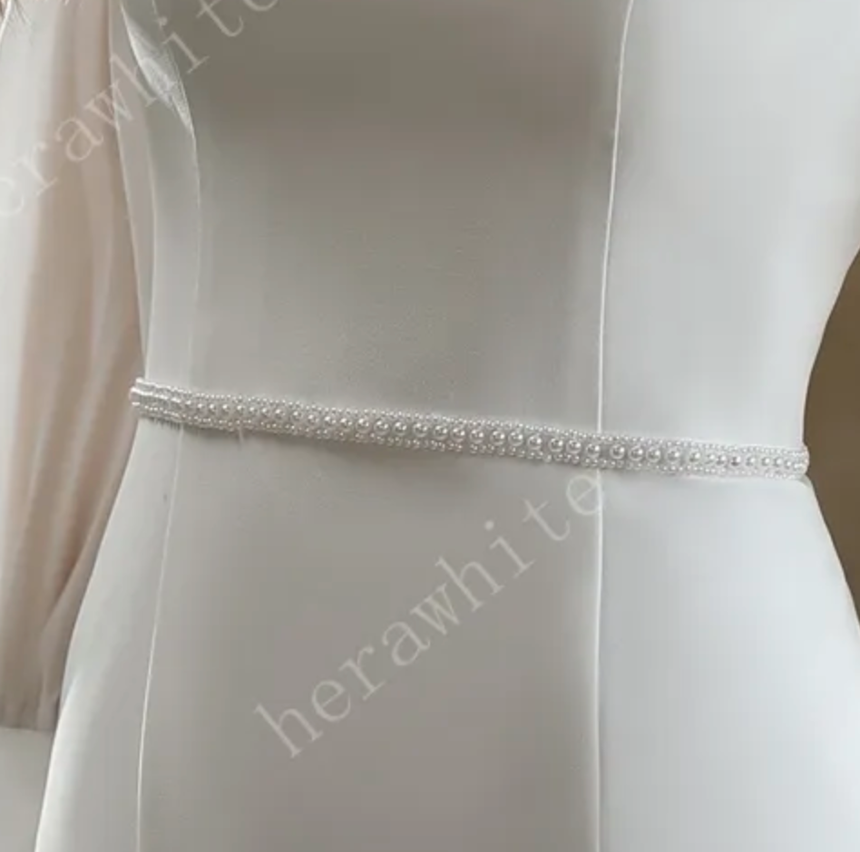 
                      
                        Classic Fit and Flare Wedding Gown with Puff Chiffon Sleeves
                      
                    