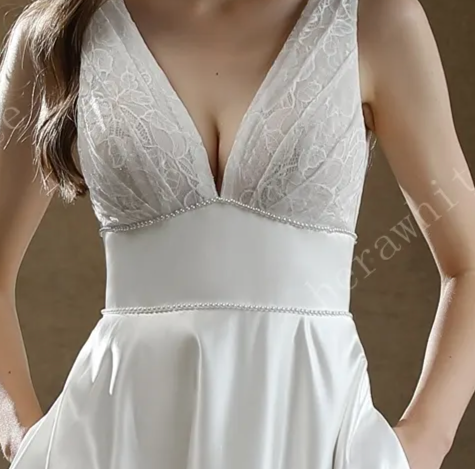 
                      
                        Timeless Satin V-Neck Bridal Gown with Chapel Train
                      
                    