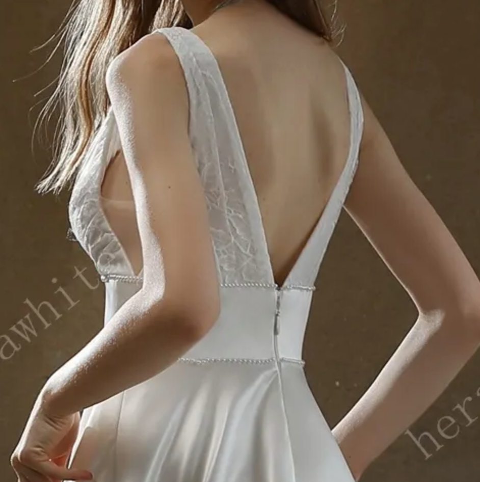 
                      
                        Timeless Satin V-Neck Bridal Gown with Chapel Train
                      
                    