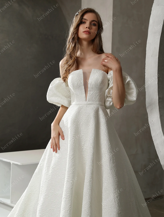 Load image into Gallery viewer, Clean Strapless Ball Gown with Satin Jacquard
