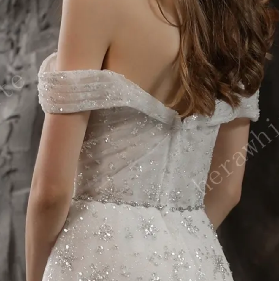 Load image into Gallery viewer, Sparkly Beaded Lace A-Line Bridal Gown With Off the Shoulder Neckline
