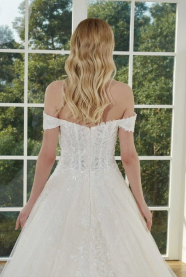
                      
                        Beaded Lace Off Shoulder Ball Gown with Chapel Train
                      
                    