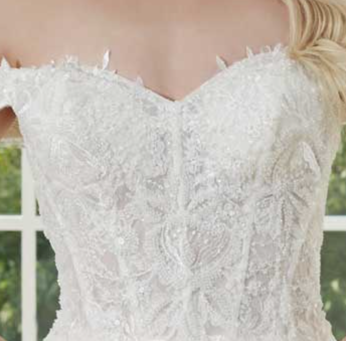 
                      
                        Beaded Lace Off Shoulder Ball Gown with Chapel Train
                      
                    