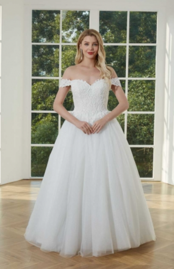 Tulle Lace Off Shoulder A Line Wedding Bridal Dress