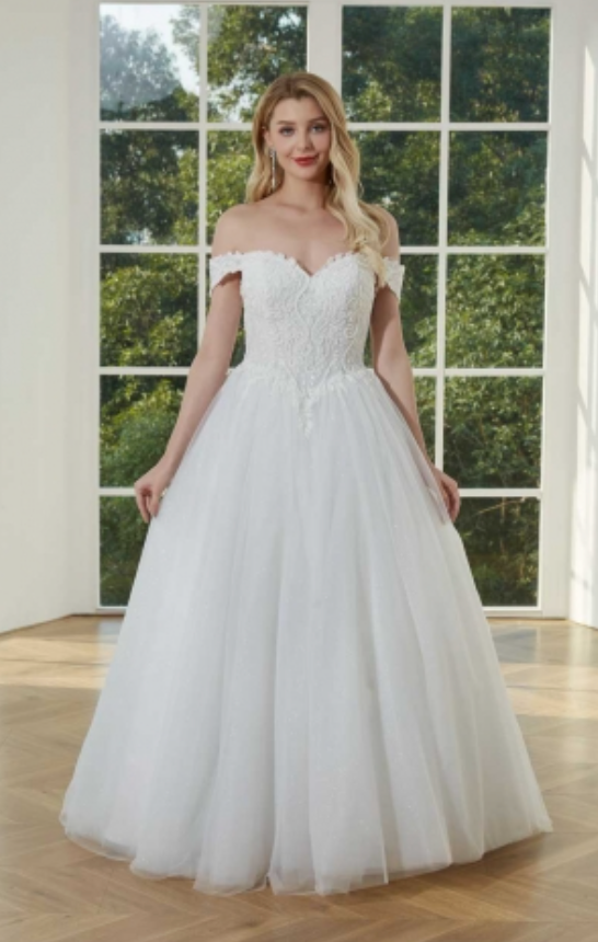 Tulle Lace Off Shoulder A Line Wedding Bridal Dress