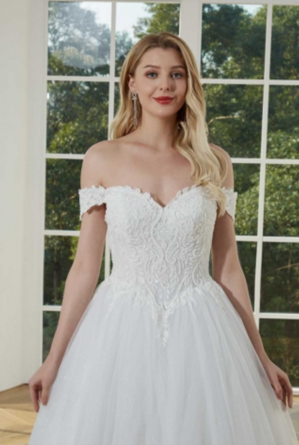 Tulle Lace Off Shoulder A Line Wedding Bridal Dress