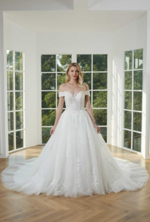 
                      
                        Tulle Lace Wedding Bridal Ball Gown with Train
                      
                    