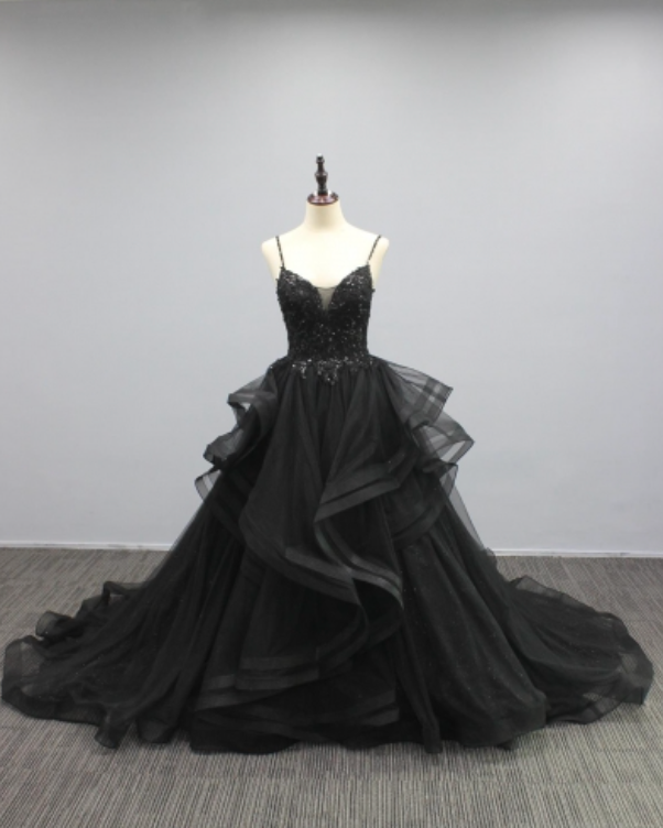 Black Ruffle Wedding Dress