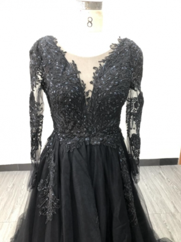 
                      
                        Illusion Black Lace A Line Wedding Bridal with Train
                      
                    