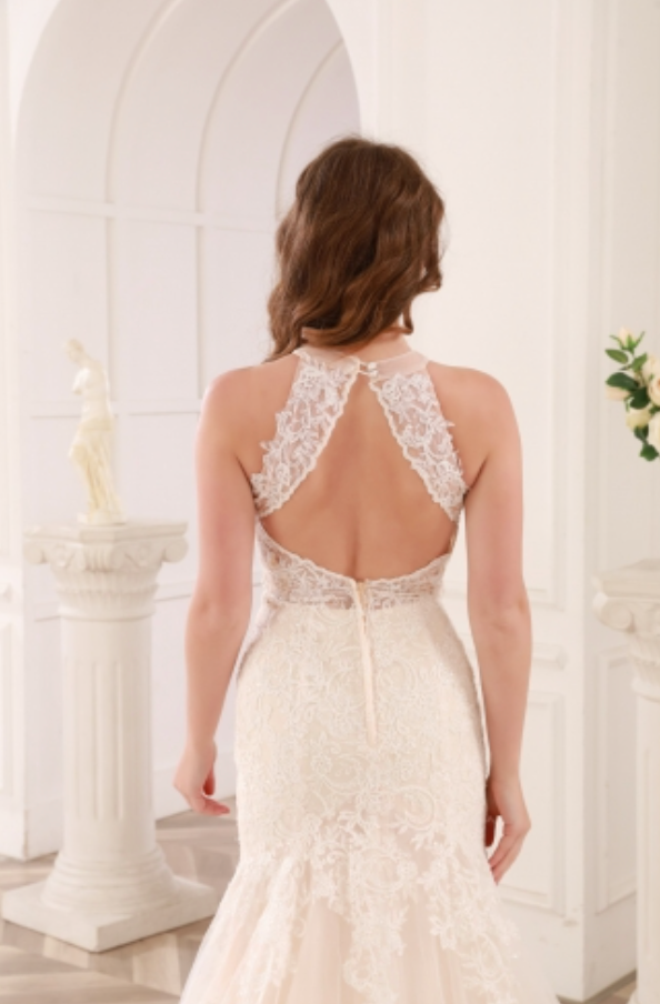 
                      
                        High Neck Open Back Lace Tulle Bridal Wedding Gown
                      
                    