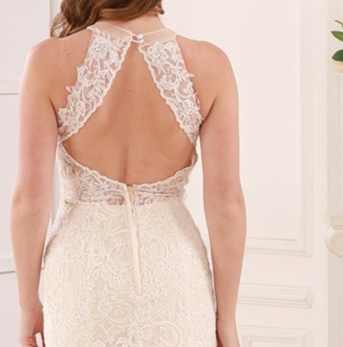 High Neck Open Back Lace Tulle Bridal Wedding Gown
