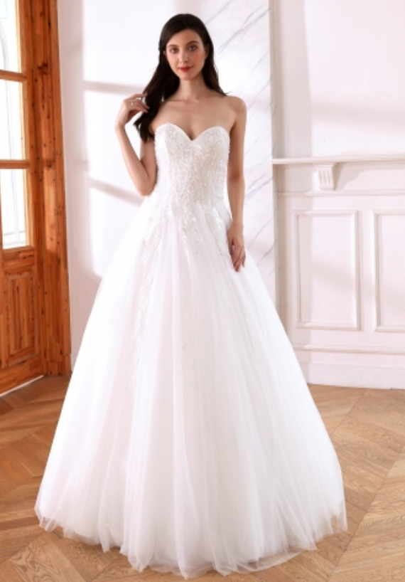 Sequined Sweetheart Lace A Line Bridal Wedding Gown