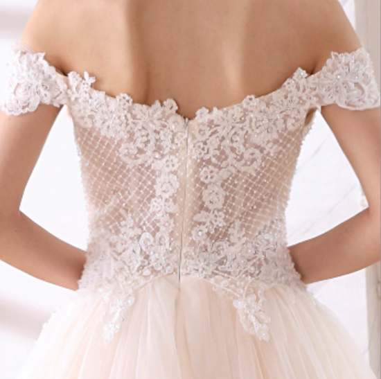 Mini Pearl A Line Off Shoulder Sleeve Bridal Wedding Gown