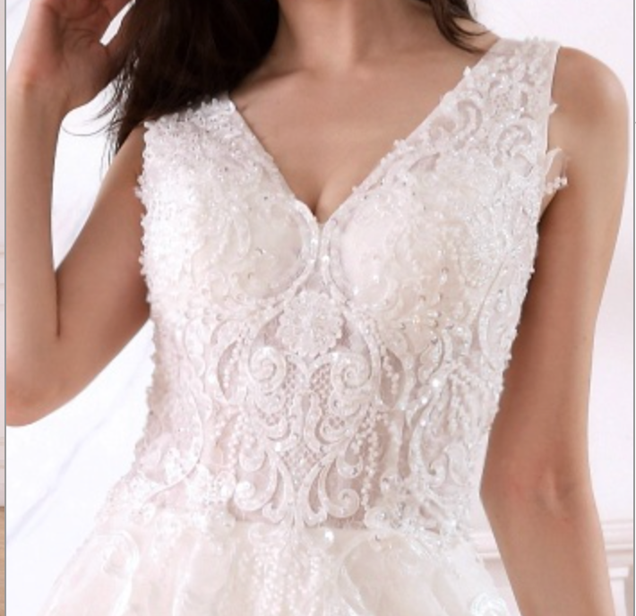 
                      
                        Pearl Sequined Lace Tulle A Line Bridal Wedding Gown
                      
                    