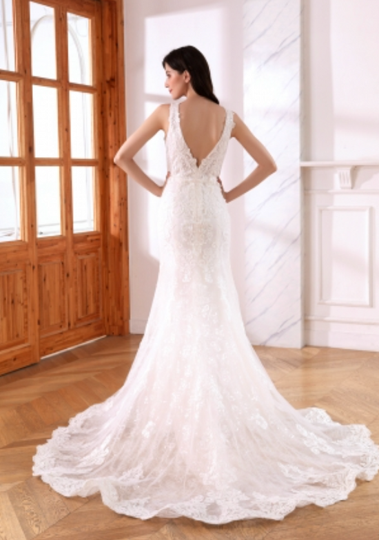 Sequined Lace Bridal A Line Wedding Gown