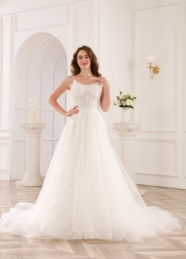 Bridal A Line Lace Tulle Wedding Gown