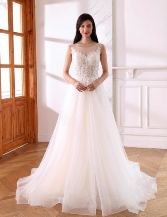 Soft Lace Tulle A Line Bridal Wedding Gown