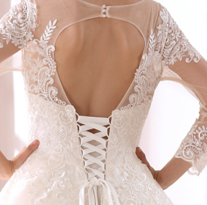 
                      
                        Satin Lace Illusion Sleeve A Line Bridal Wedding Ball Gown
                      
                    
