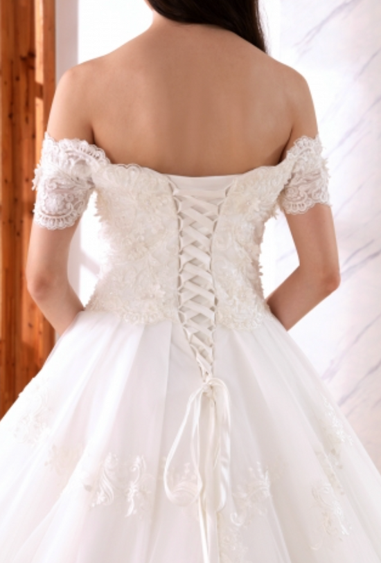 Load image into Gallery viewer, Lace Trimmed A Line Wedding Bridal Gown
