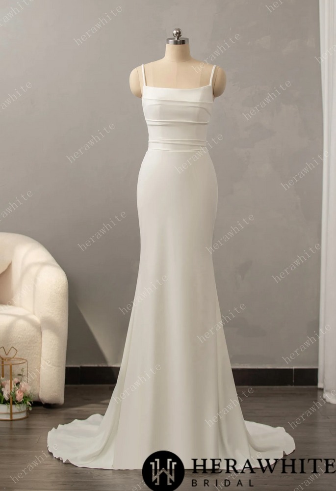 
                      
                        Classic Crepe Fit and Flare with Square Neckline Wedding Dress
                      
                    