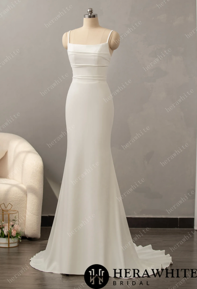 
                      
                        Classic Crepe Fit and Flare with Square Neckline Wedding Dress
                      
                    