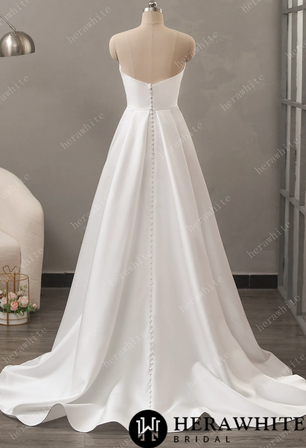 Strapless Mikado Silk A-Line Wedding Dress with Pleated Bodice