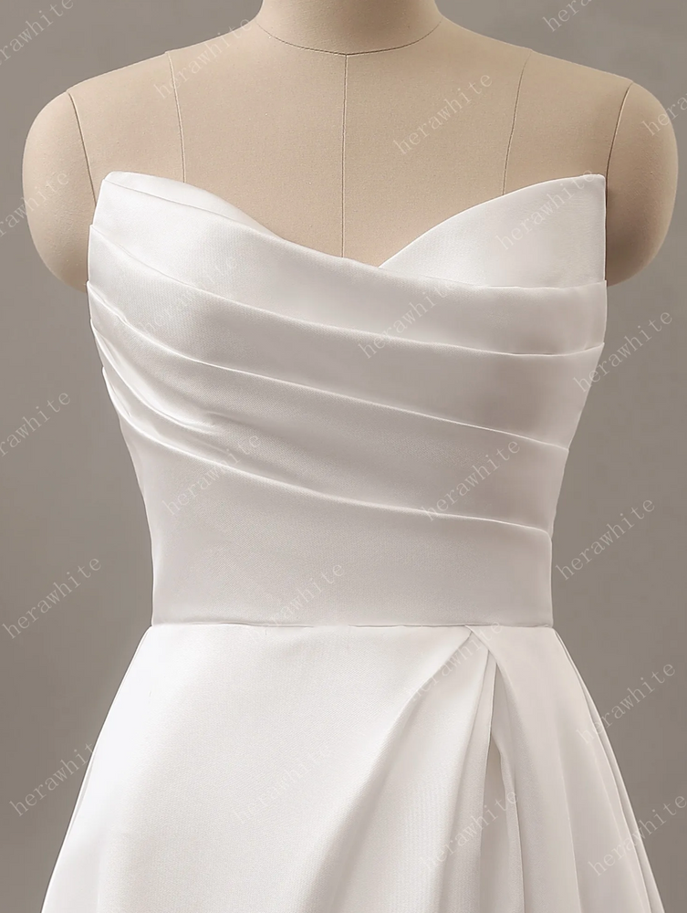 
                      
                        Strapless Mikado Silk A-Line Wedding Dress with Pleated Bodice
                      
                    