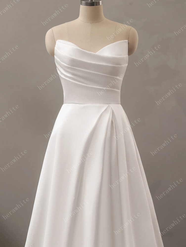 
                      
                        Strapless Mikado Silk A-Line Wedding Dress with Pleated Bodice
                      
                    