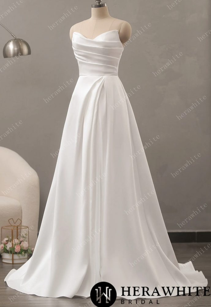 
                      
                        Strapless Mikado Silk A-Line Wedding Dress with Pleated Bodice
                      
                    