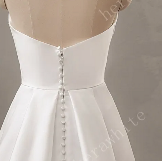 Load image into Gallery viewer, Strapless Mikado Silk A-Line Wedding Dress with Pleated Bodice
