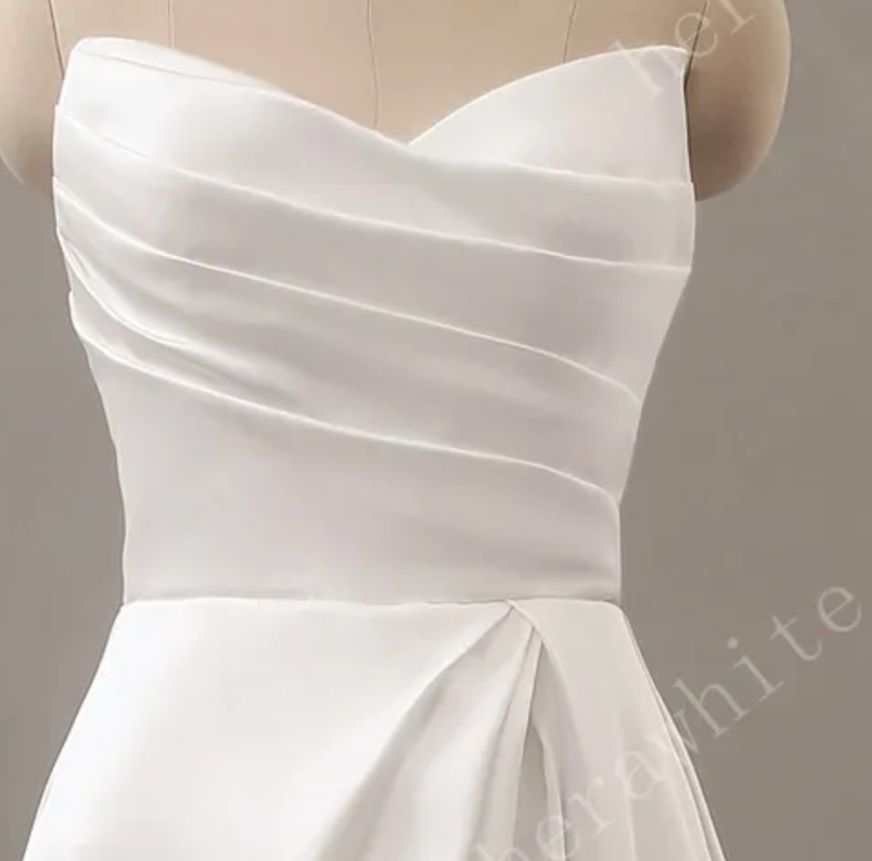 
                      
                        Strapless Mikado Silk A-Line Wedding Dress with Pleated Bodice
                      
                    