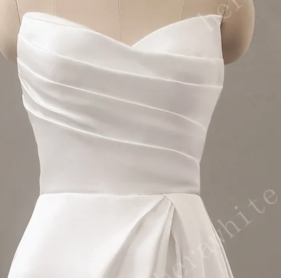 Load image into Gallery viewer, Strapless Mikado Silk A-Line Wedding Dress with Pleated Bodice
