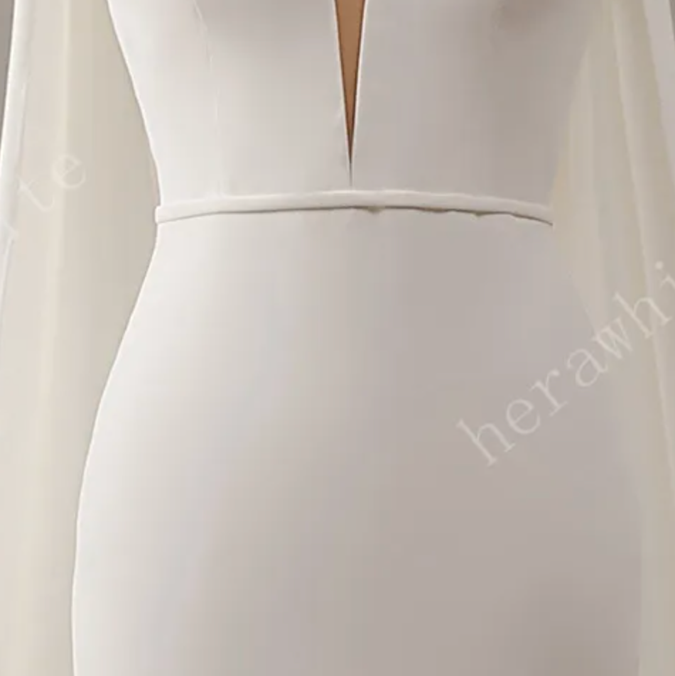 
                      
                        Deep V-Neckline Crepe Wedding Dress with Detachable Cape
                      
                    
