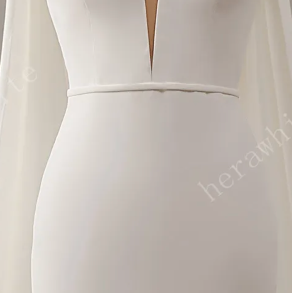 Deep V-Neckline Crepe Wedding Dress with Detachable Cape