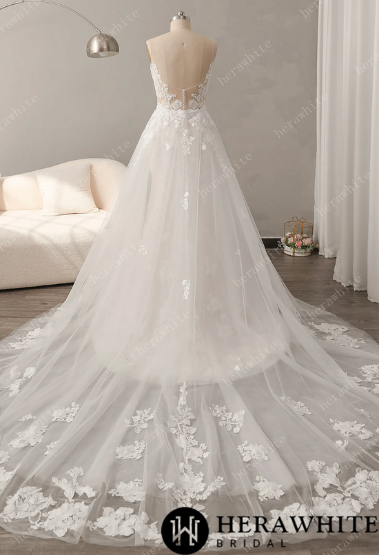 Load image into Gallery viewer, Glitter Tulle A-Line Wedding Dress with Detachable Train
